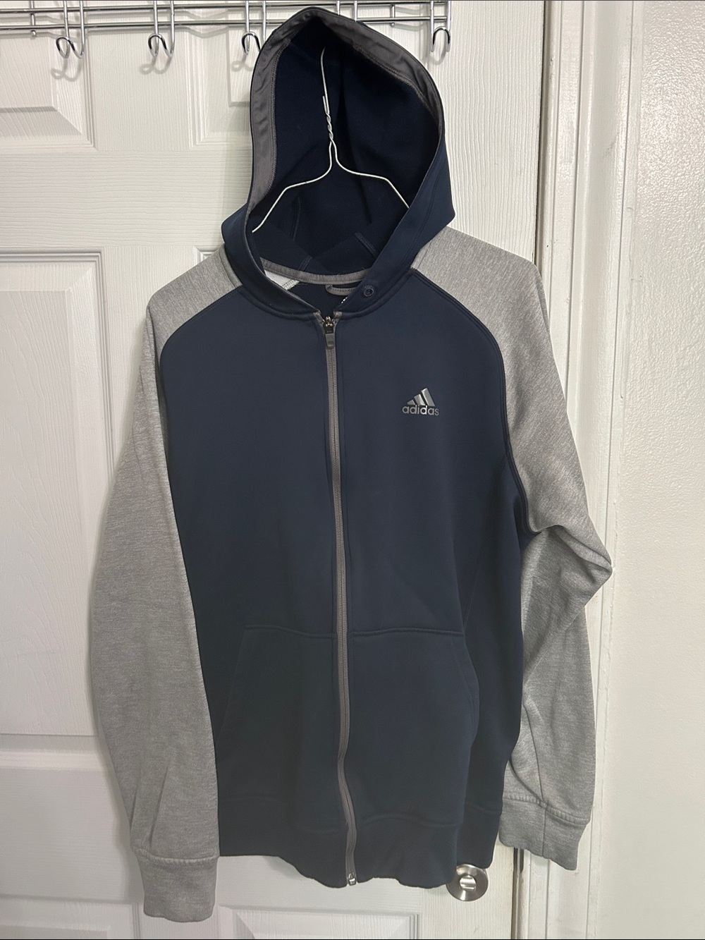adidas Navy and Gray Zip-Up Hooded Sweatshirt